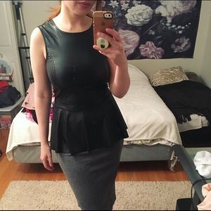 Black faux leather peplum top